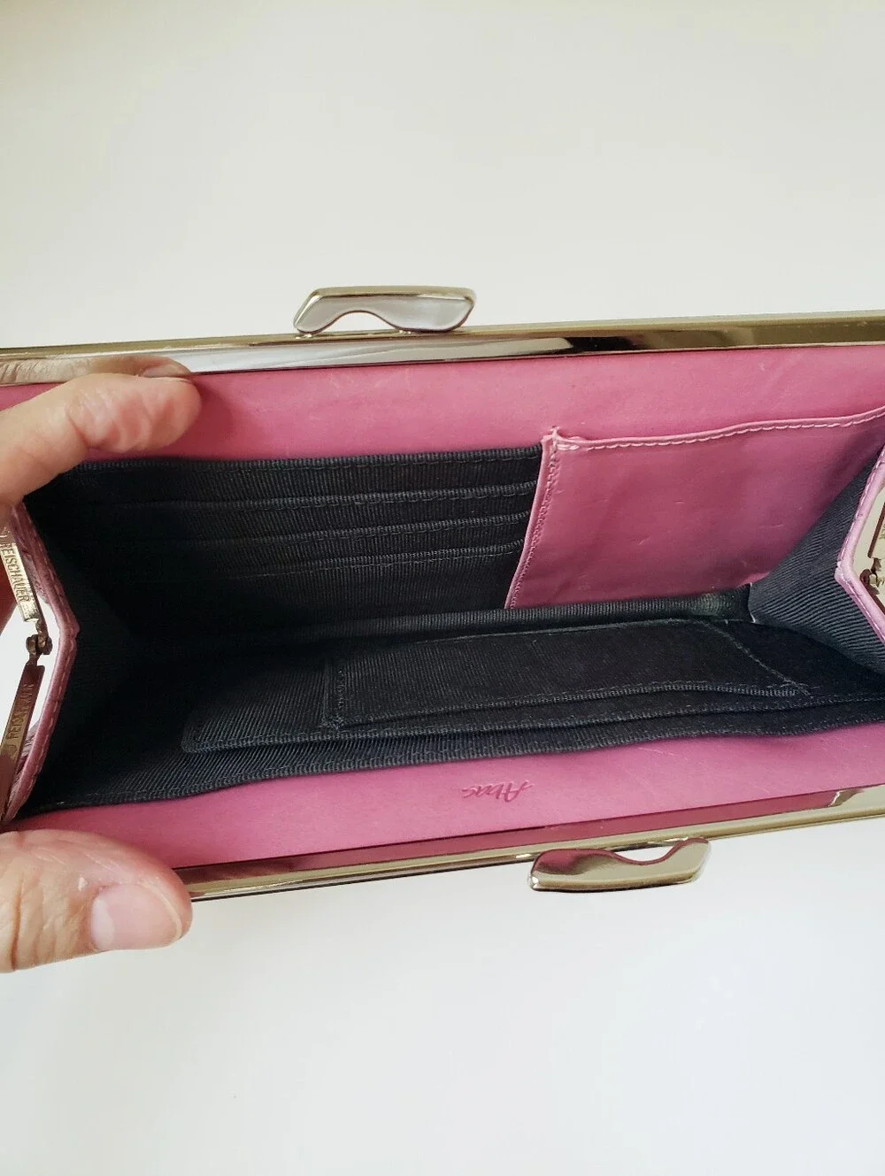Vintage Abas Pink Croc Print Frame Clutch Leather Wallet